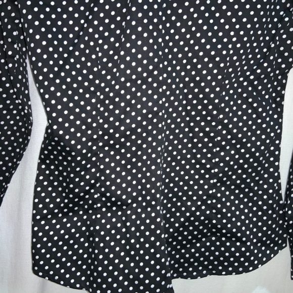 New York & company stretch blouse Sz S ruched Collar polka dot - Picture 7 of 8